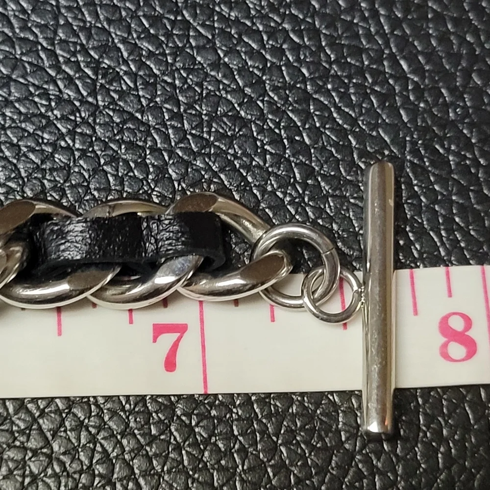 Signed Edforce Sheepskin Leather Stainless Steel Link Toggle Bracelet 30.3 gr. - Picture 5 of 5